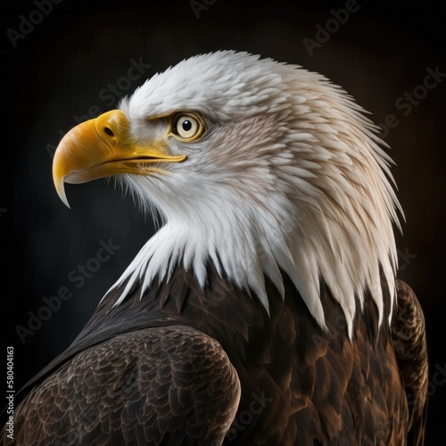American bald eagle close up head detail portrait  cropped  side view. Generative AI illustration.