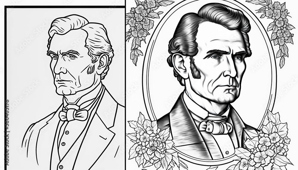 Abraham lincoln coloring pages. Generative AI. Stock Illustration ...