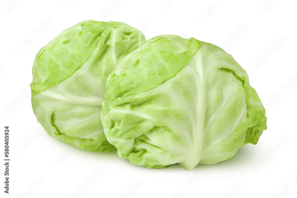 Cabbage on an isolated white background. two cabbages Cabbage on an isolated white background. two cabbages