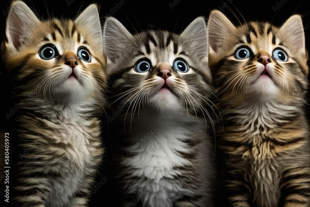 There are three adorable kittens waiting to be fed (or likes). Faces of cats looking up in wonder. Generative AI There are three adorable kittens waiting to be fed (or likes). Faces of cats looking up in wonder. Generative AI
