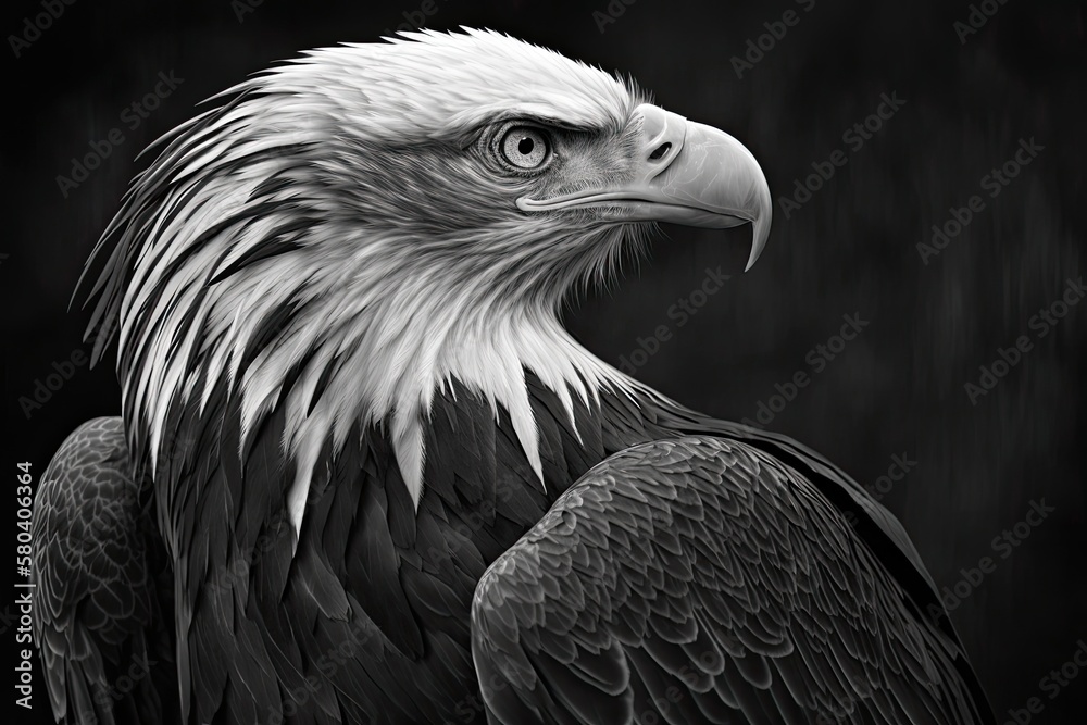 The zoo has a black and white picture of an amazing American bald eagle. Generative AI