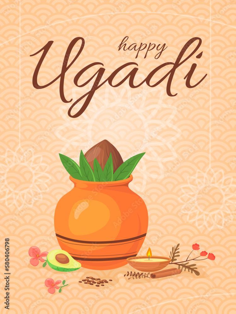 Ugadi. Indian state religion holiday, gudi padwa festival celebration