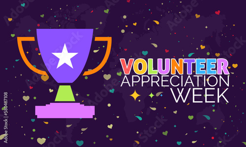 Volunteer Appreciation Week. volunteers communities awareness concept banner design with colorful love and dot halftone and appreciation symbol in blue background. observed on April
