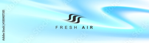 Soft blue wavy airy vibrant gradient background. Trendy modern packaging design with air flow waves and logo design. Stream of clean fresh air and fresh aroma. Vector illustration.