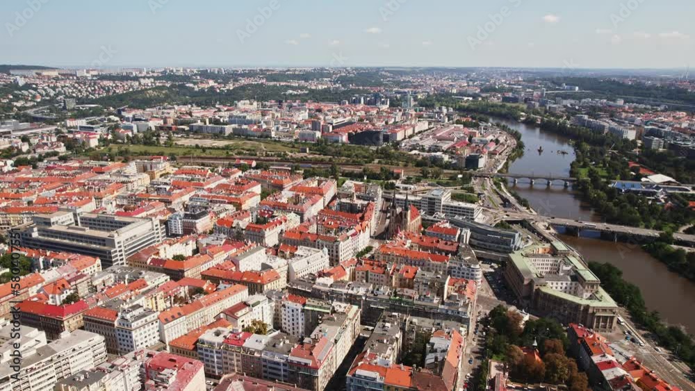 Prague Outskirts Fly Over Train Station Reveal Modern Buildings Aerieal Drone Prague Outskirts Fly Over Train Station Reveal Modern Buildings Aerieal Drone