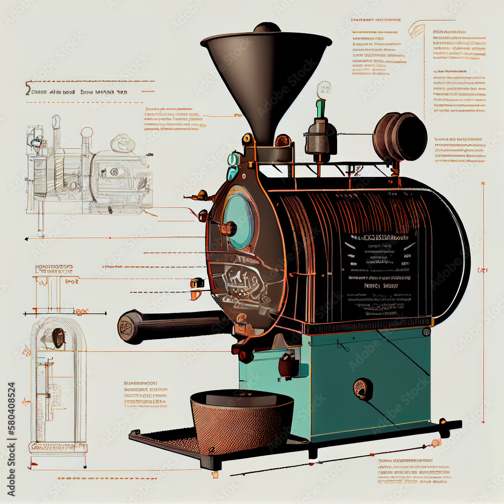 Generative AI diagram of vintage coffee roaster Stock Illustration Adobe Stock