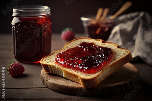 illustration, toast with jam on the table, generative ai