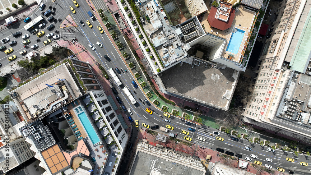Aerial drone top down photo of Athens centre dense cityscape, Attica, Greece