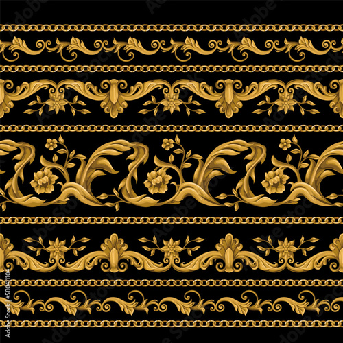 Border with gold baroque elements. Vector