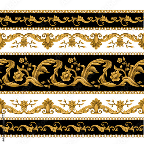 Border with gold baroque elements. Vector