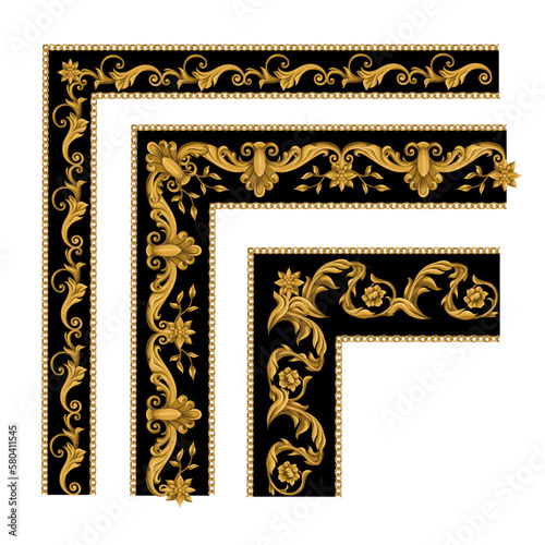 Border with gold baroque elements. Vector