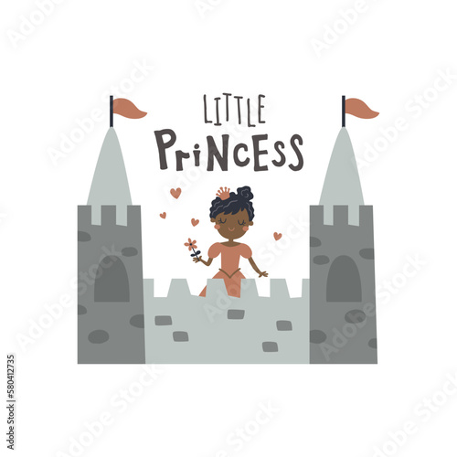 vector boho illustration with princess and castle