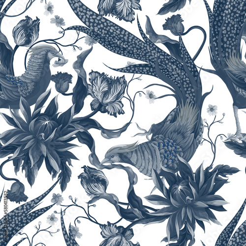 Seamless pattern with pleasant and flowers. Vintage style. Vector