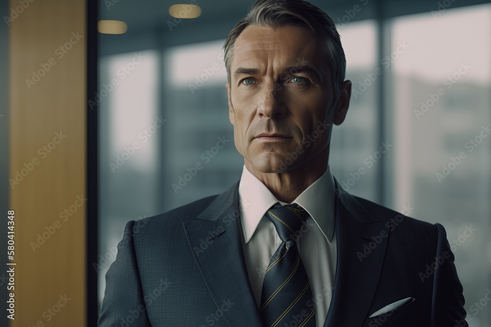 Fototapeta premium Portrait of professional businessman in a modern office workplace in suit