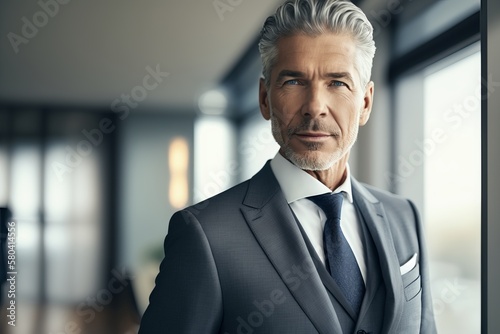 Portrait of professional businessman in a modern office workplace in suit