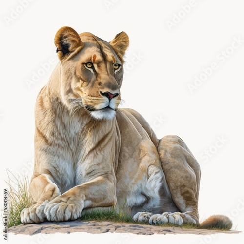 lioness on a white background, generative ai