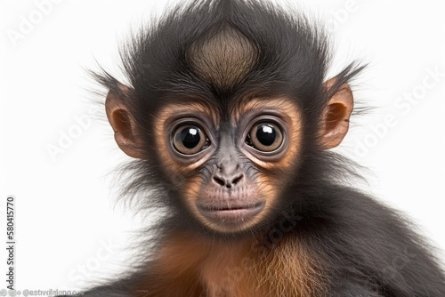 Red faced Spider Monkey, Ateles paniscus, 3 months old, in front of white background. Generative AI photo