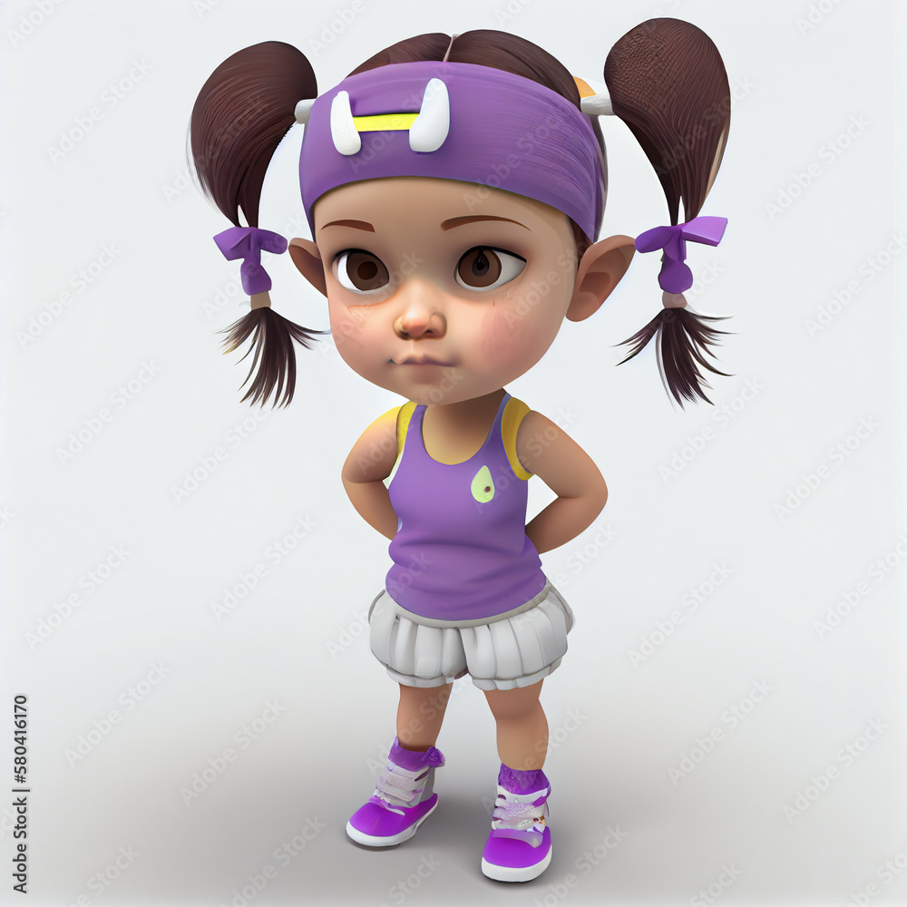 girl with a headband purple, 3d character, Generative AI girl with a headband purple, 3d character, Generative AI