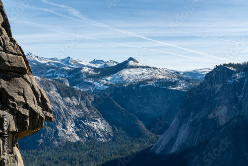 Snow covering the mountain peaks in Yosemite National Park in California