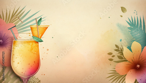 Background for a Cocktail Party or summer event invitation, inspiration for a card, poster, flyer or similar with copy space suitable for text. Created with Generative AI.