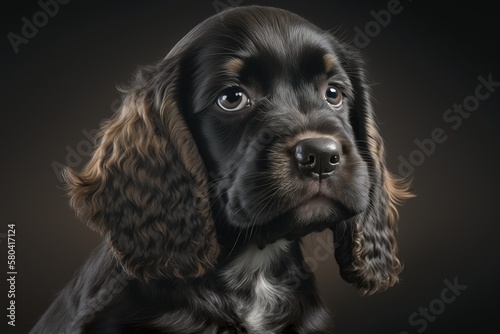 Show a studio portrait of a cocker spaniel puppy. Generative AI