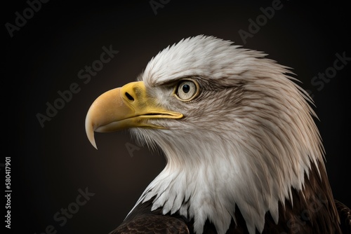 Side view of a Bald Eagle up close  Haliaeetus leucocephalus . Bird of prey head portrait with copy space on a black background. Generative AI