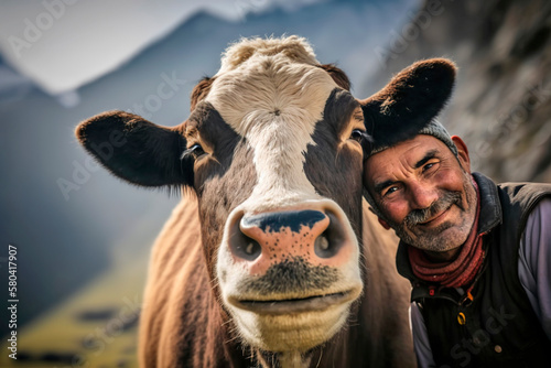 Male Indian rancher on a farm, with cows. generate by ai