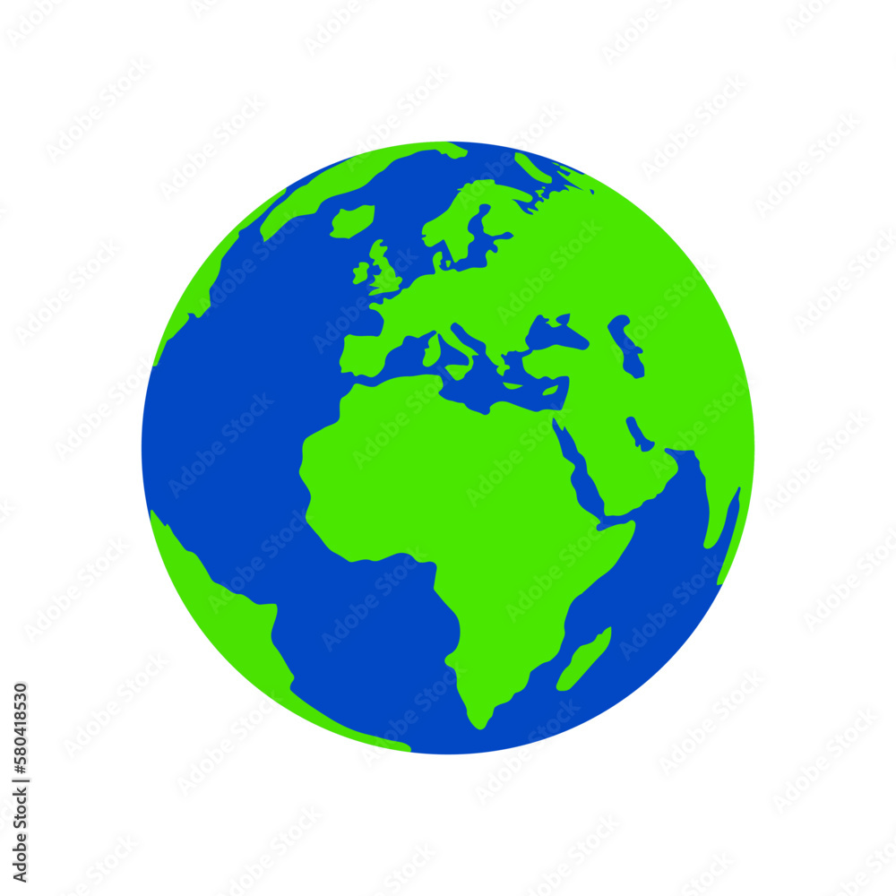 Flat Globe Green Blue Continents Isolated Vector Icon Illustration