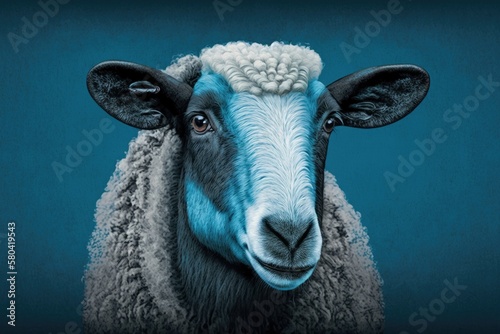 Wallpaper Mural Portrait of a sheep. Ram or sheep on a blue background with an illustration of the animal. Generative AI Torontodigital.ca