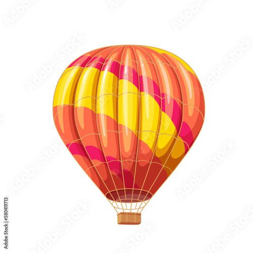 Hot air balloon vector illustration. Cartoon isolated Turkish retro airship with colorful rainbow stripes on parachute and basket for tourists travel and adventure, aerostat for flight in sky
