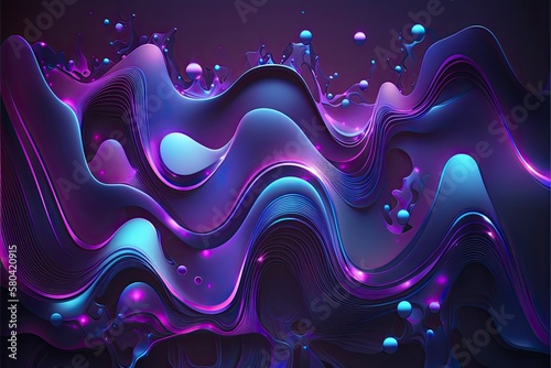 Blue and purple curve line shapes wave abstract background. Generative AI illustration.