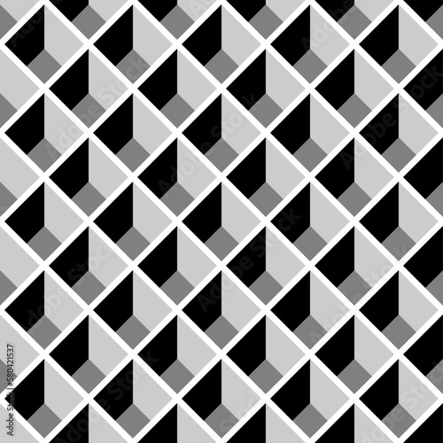 Seamless vector graphic in shades of grey of a three dimensional array of boxes