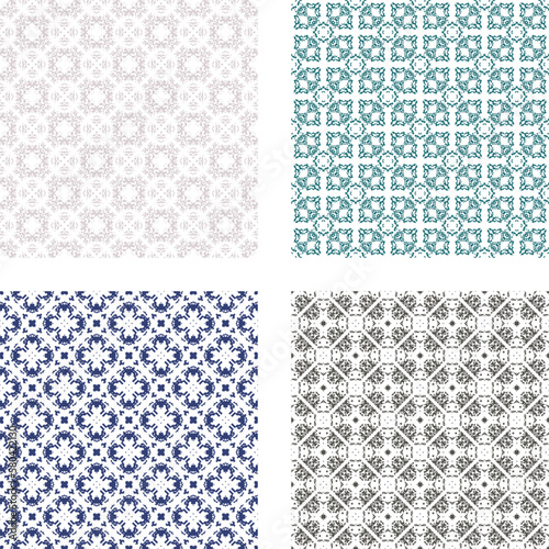Collection of seamless ornamental vector patterns. Decorative backgrounds made of small squares. The rich decoration of abstract patterns for construction of fabric or paper. 