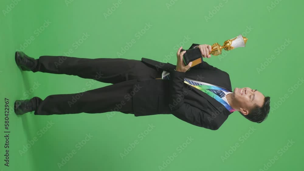 Full Body Of Asian Business Man In A Suit And Tie With A Gold Medal ...