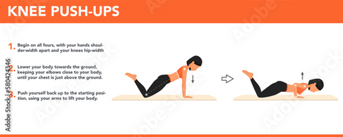 Knee push-ups exercise tutorial. Female workout