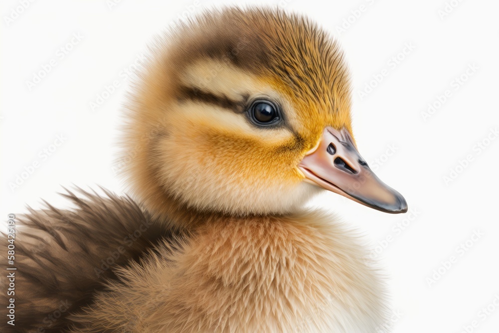 Portrait of a cute little duckling, closeup, isolated on white background. Generative AI Portrait of a cute little duckling, closeup, isolated on white background. Generative AI