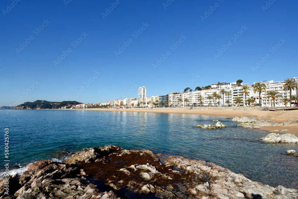 beach and village of LLoret de Mar, Costa Brava, Girona province, Catalonia, Spain