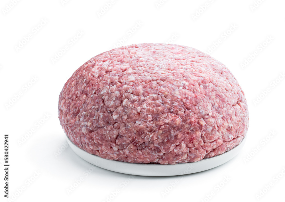 Pork and beef raw mince isolated on white Pork and beef raw mince isolated on white