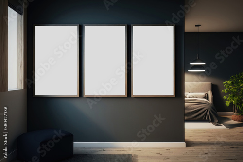 A mockup of the three blank paintings in the interior. AI generation