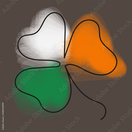 The flag of Ireland, painted with decorative brushes in the form of a clover. Isolated vector illustration. Vintage St. Patrick's Day greeting card.