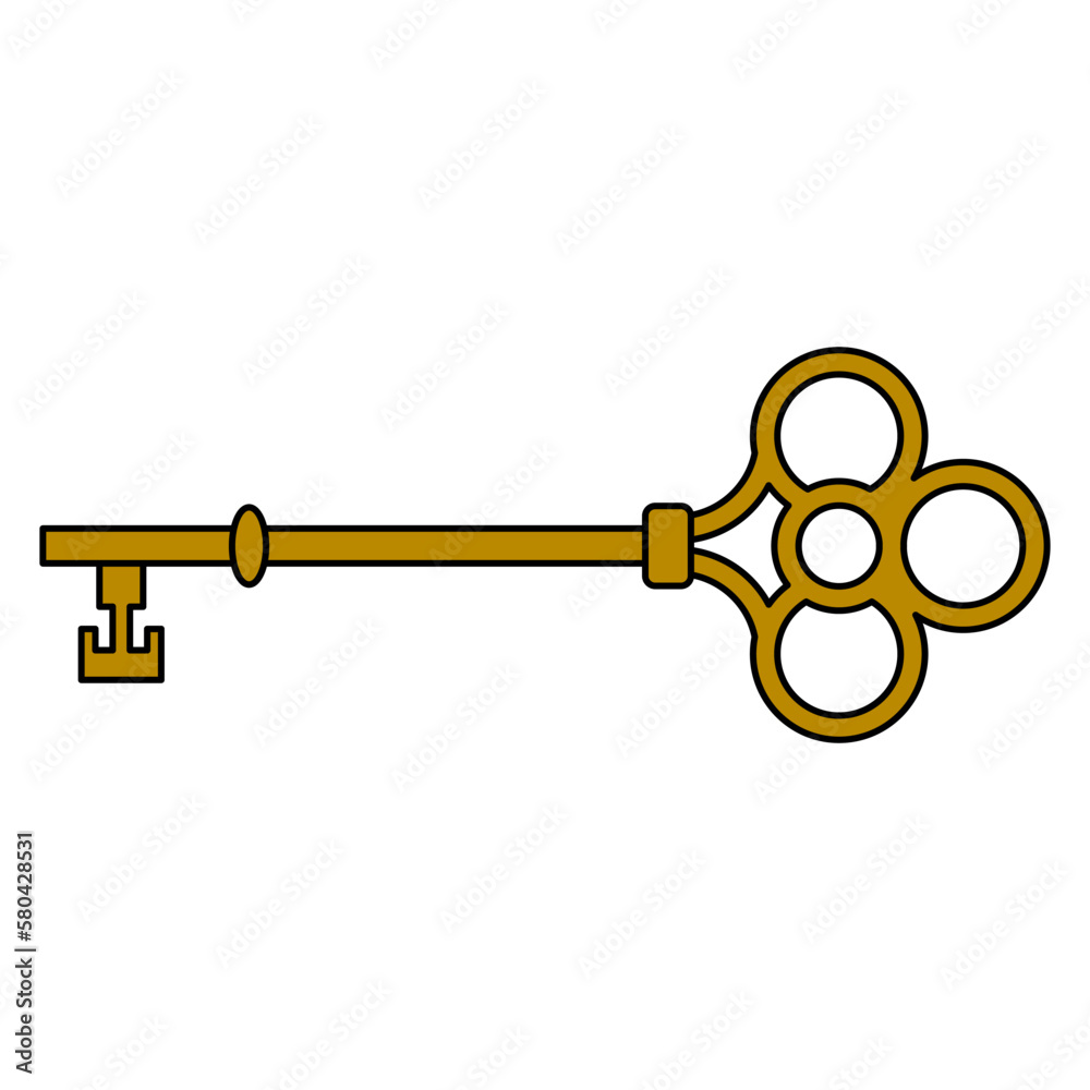 Golden antique skeleton key. Isolated vector illustration. Golden antique skeleton key. Isolated vector illustration.