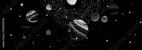 Cosmic illustration. Ink space background with stars