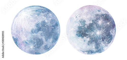 Abstract watercolor full moon isolated on white illustration