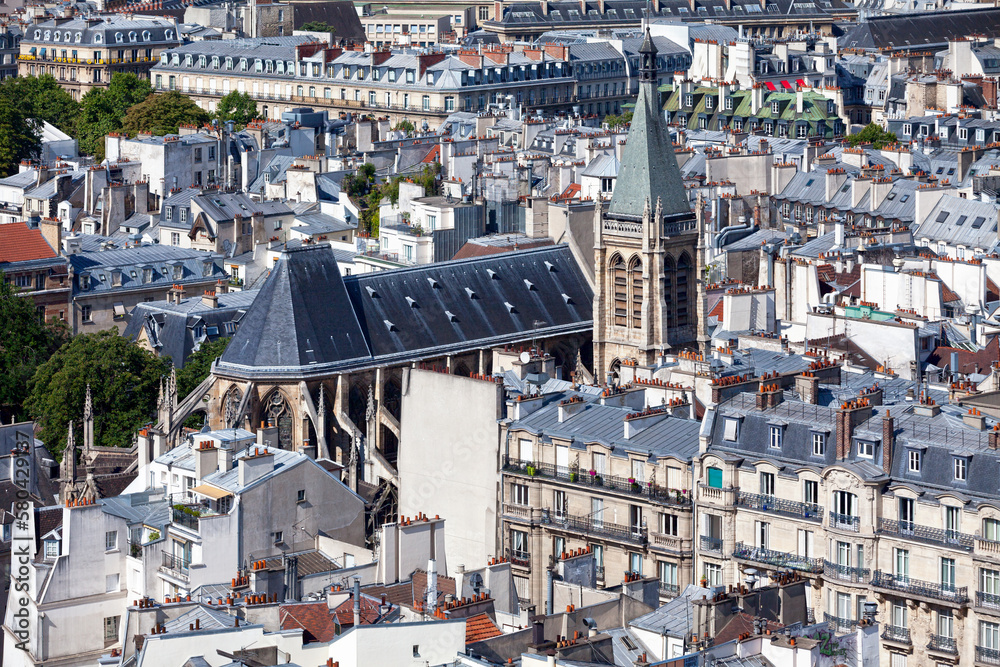 Aerial view of the Church of Saint Severin in Paris