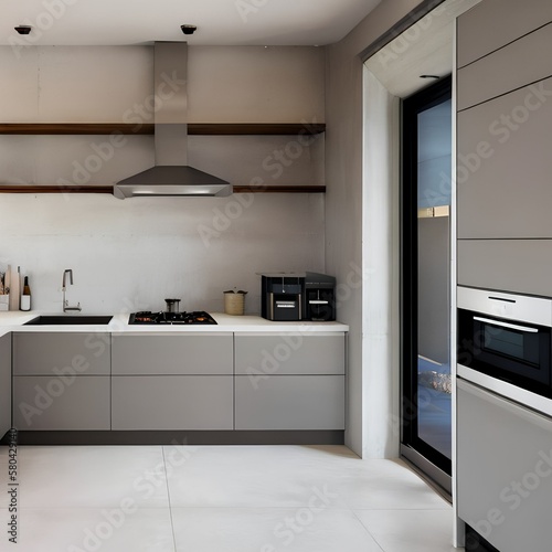 a pristine and stylish kitchen with stainless appliances and concrete countertops 1_SwinIRGenerative AI