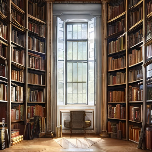 a spacious home library with ladders and plenty of books 2_SwinIRGenerative AI