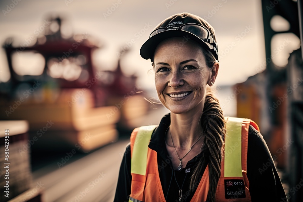 Working women with reflective vest. Ai generated. Working women with reflective vest. Ai generated.