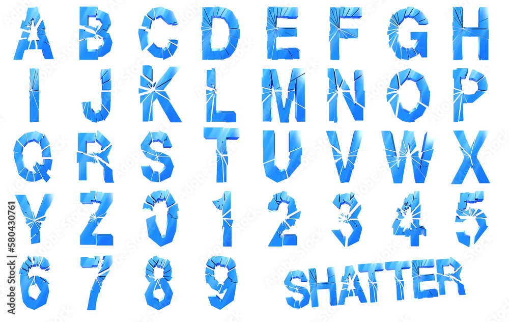 Shatter broken glass alphabet 3d Illustration Shatter broken glass alphabet 3d Illustration