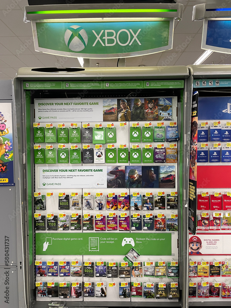 Walmart interior XBox gaming gift cards Stock Photo