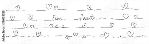 One line hearts vector collection, Love hearts illustration, One line minimalist vector, valentines day illustration, Hearts vector set. Outline drawinds. Valentines Day. Love symbols.